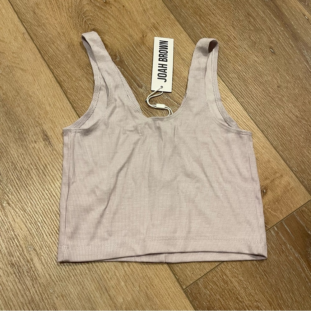Joah Brown Pale Mauve Ribbed Henley Crop Tank - Picture 3 of 3